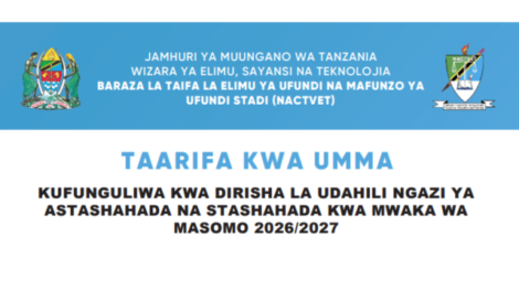 NACTVET Yafungua Udahili wa Astashahada na Stashahada 2026/2027
